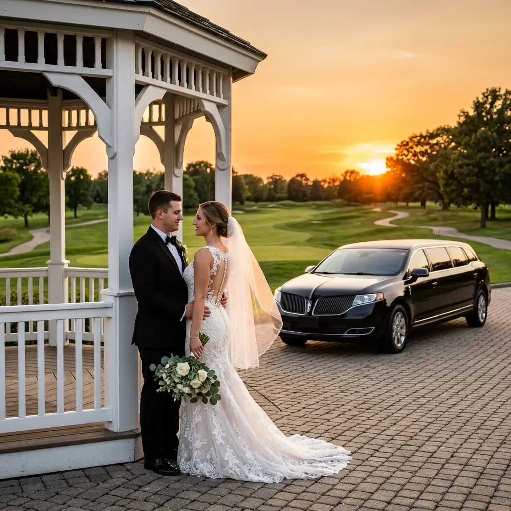 Royal Carriage wedding limousine staged for bridal transport at Hoffman Estates Country Club in Hoffman Estates
