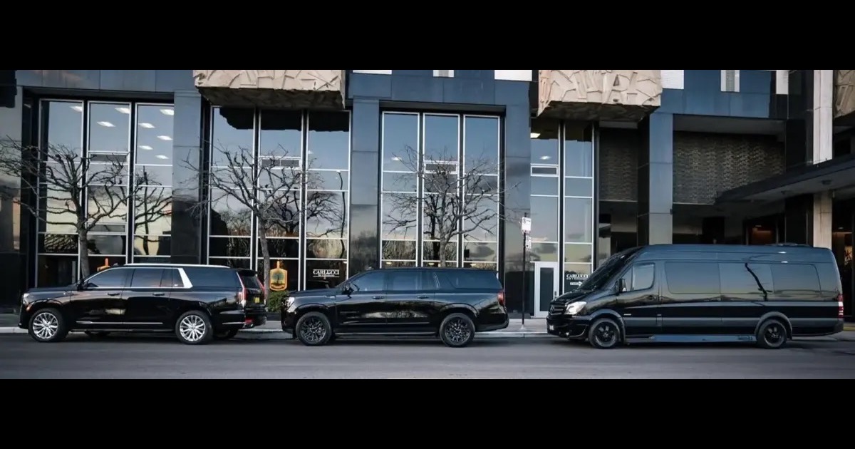 Airport limo service Chicago — business traveler in luxury black car at O'Hare